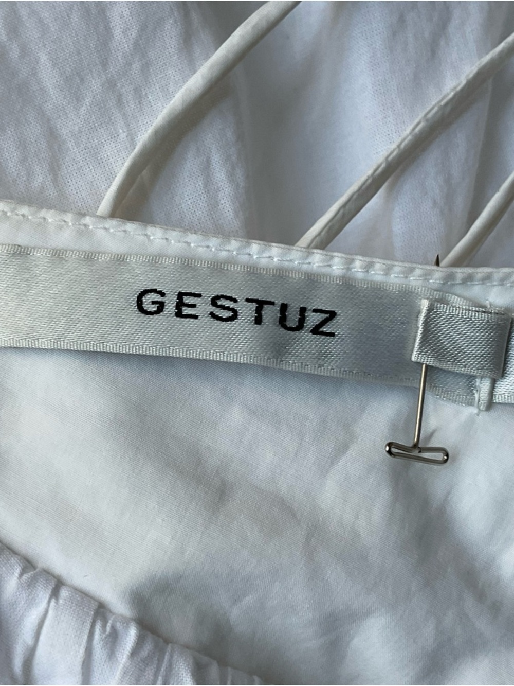 Scandi Minimalist White Cotton Mini Dress GESTUZ Resort Babydoll Pockets - Picture 5 of 16